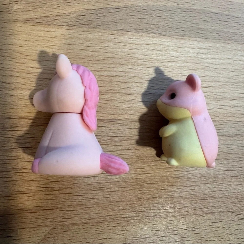 3 TY Beanie Erasers Mystic, Fluffball & Seamore - Iwaco Japanese Puzzle Erasers